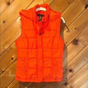 New York & Company neon orange puffer vest with hood